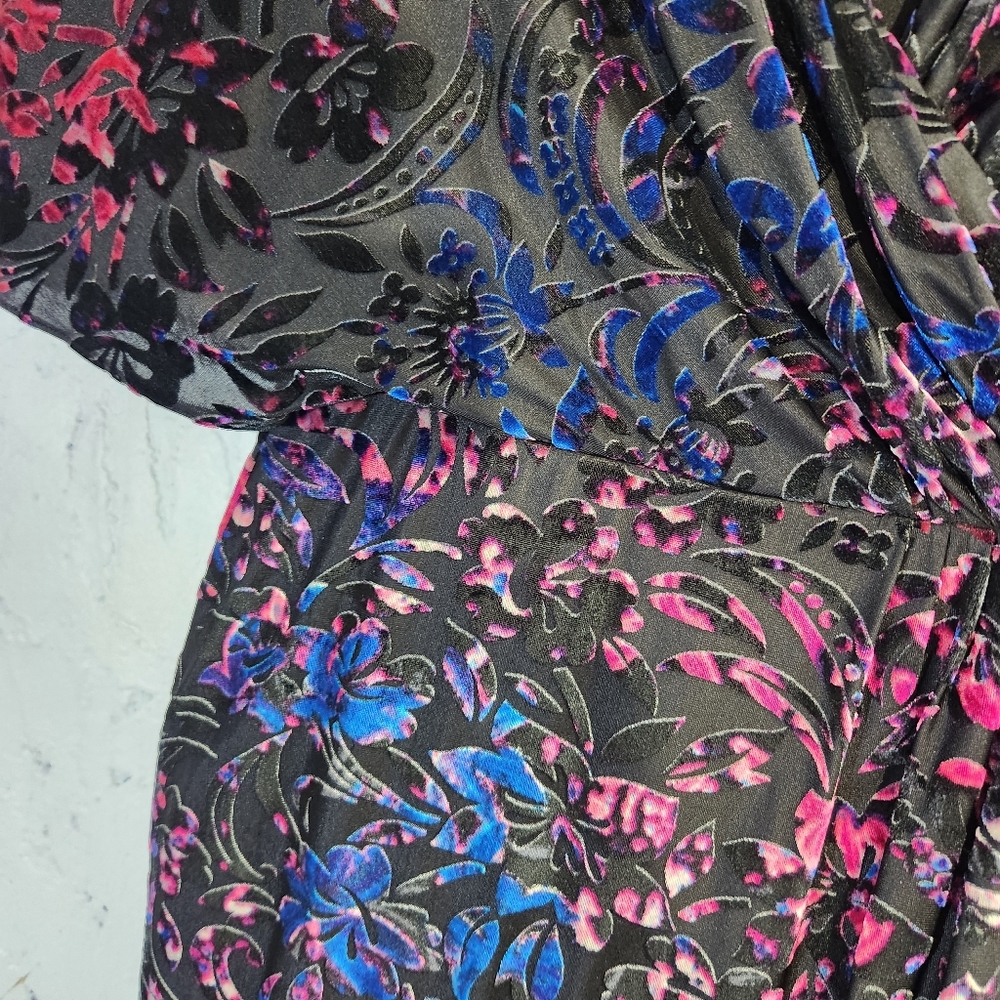 Vicky Tiel  Multicolor Velvet Pop Art  Bat Wings Midi Dress Size SMall Medium - Picture 11 of 11